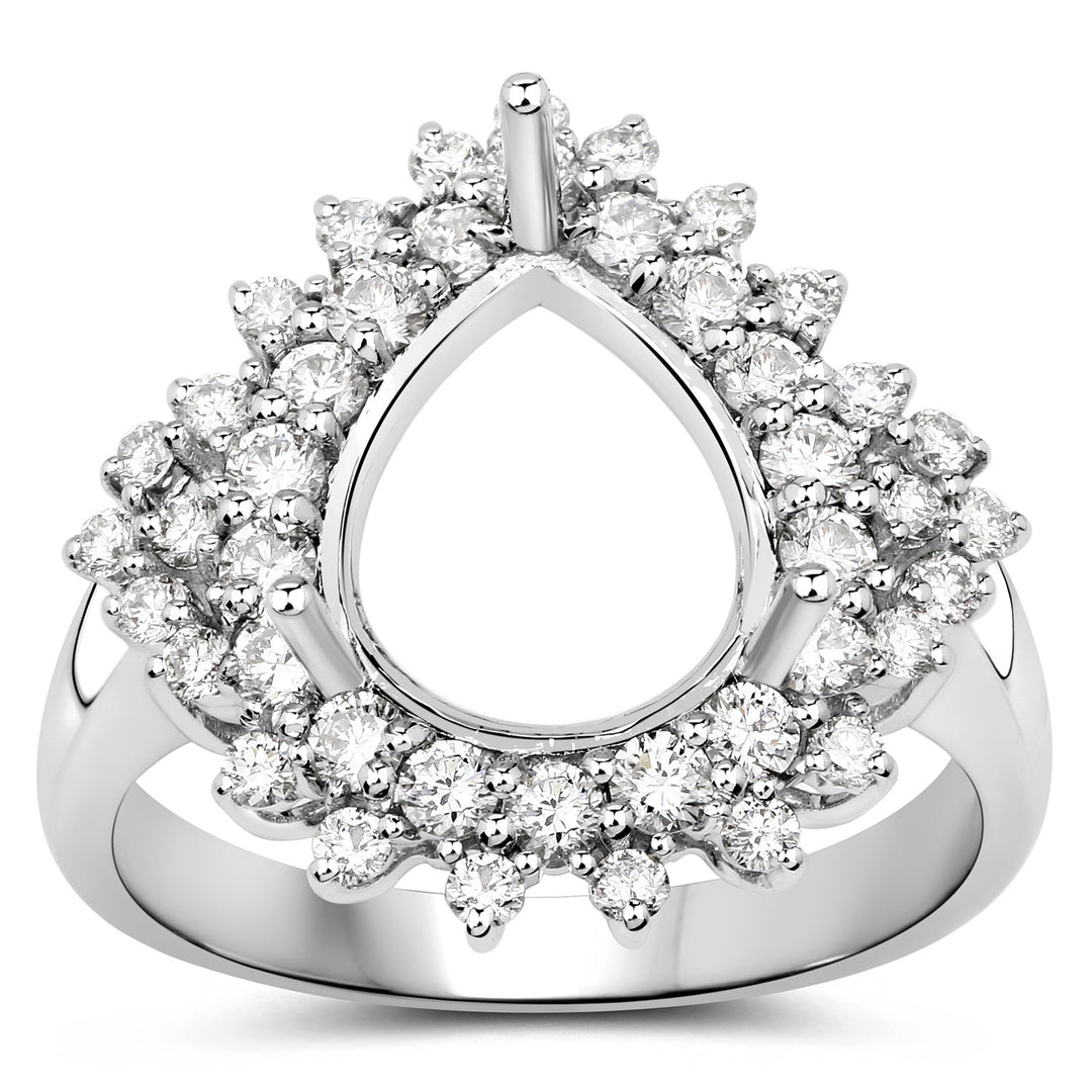 0.89 Carat Genuine White Diamond 14K White Gold Semi Mount Ring - holds 11x9mm Pear Gemstone