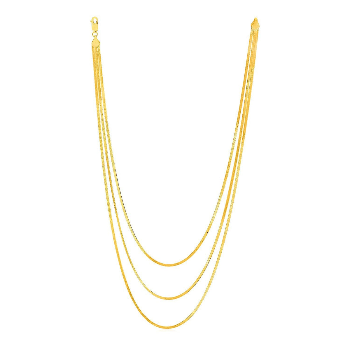 Collar de cadena de espiga de tres hilos de oro amarillo de 14k