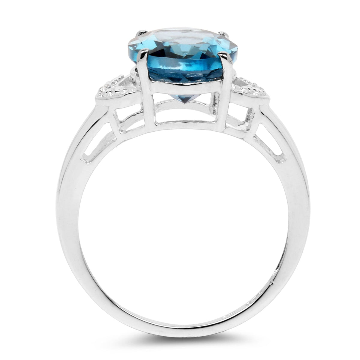 Anillo de Plata Fina .925 con Topacio Azul Londres y Topacio Blanco Genuino de 4.26 Quilates