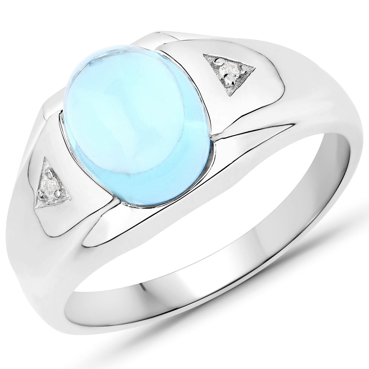 Anillo de Plata de Ley .925 con Topacio Azul Suizo Genuino de 3.67 Quilates y Topacio Blanco
