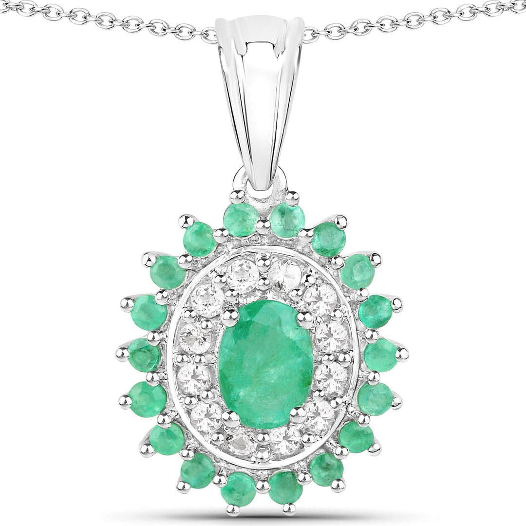 6.53 Carat Genuine Zambian Emerald and White Topaz .925 Sterling Silver 3 Piece Jewelry Set (Ring, Earrings, and Pendant w/ Chain)