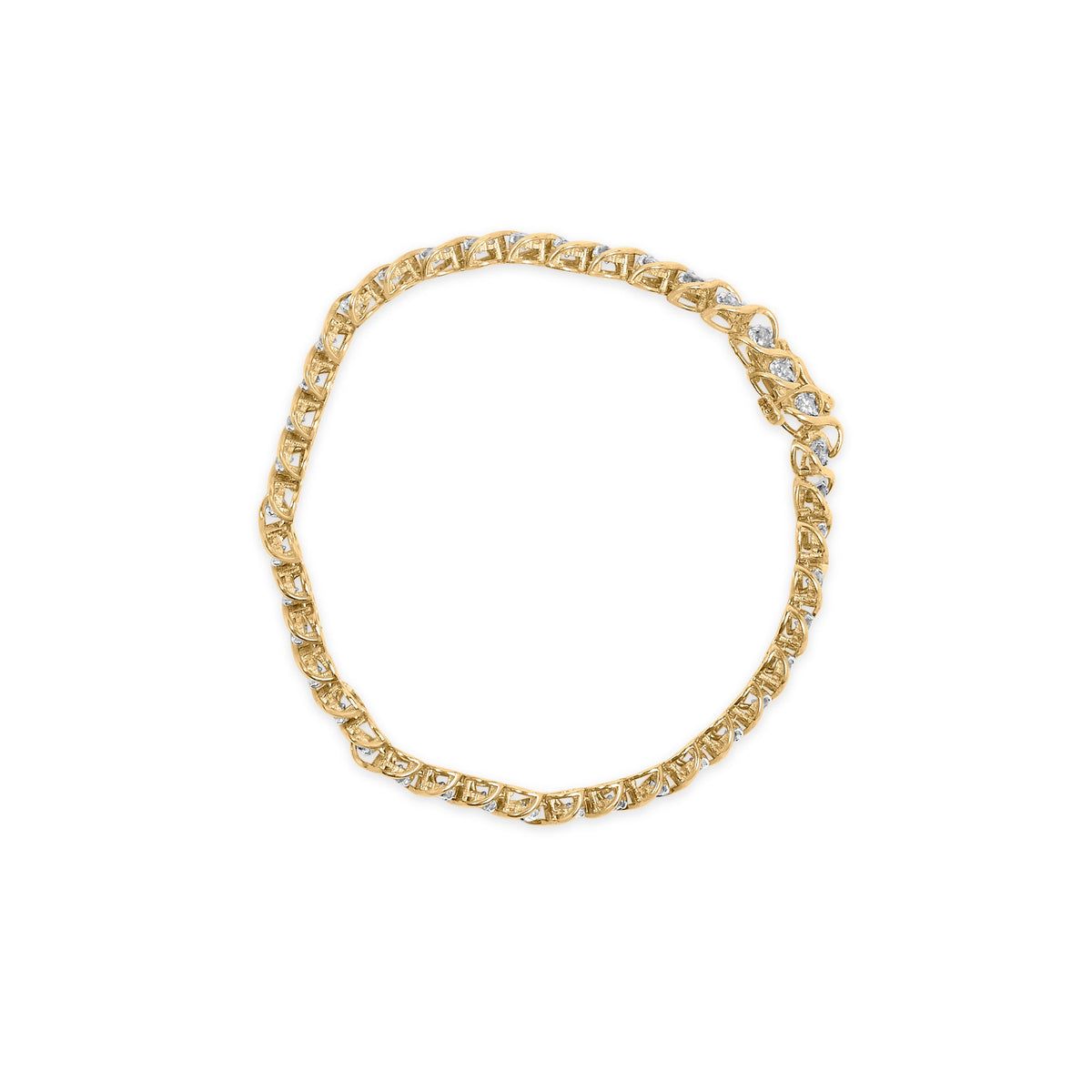 Pulsera de eslabones en espiral de oro amarillo de 10 qt con diamantes redondos de 3 qt (color I-J, claridad I1-I2), 19,05 cm