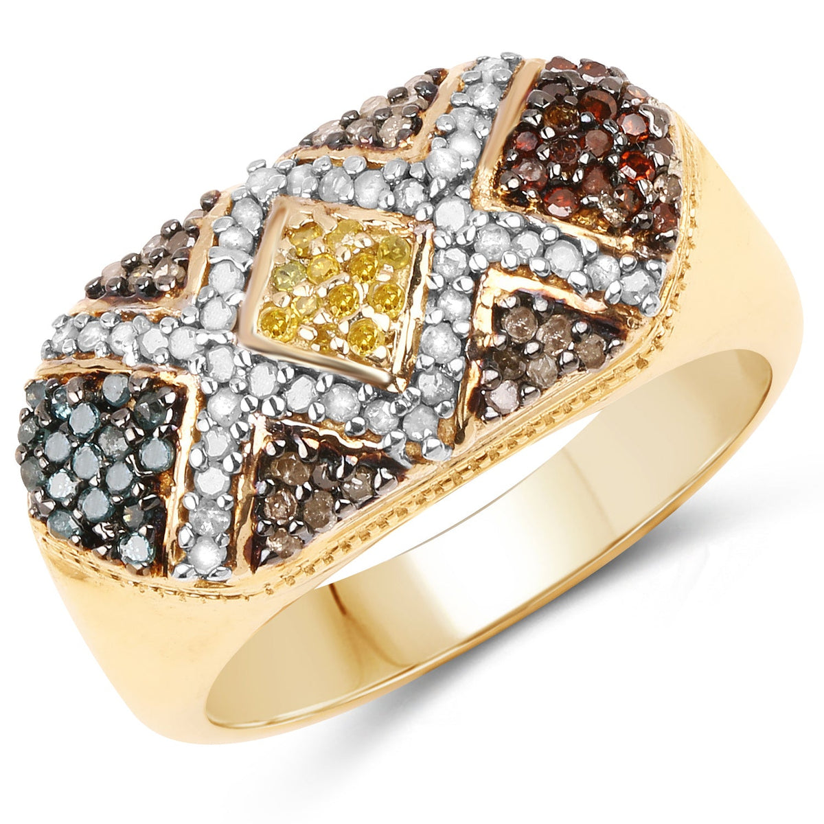 Anillo de plata de ley .925 chapado en oro amarillo de 14 quilates con diamantes múltiples genuinos de 0.61 quilates