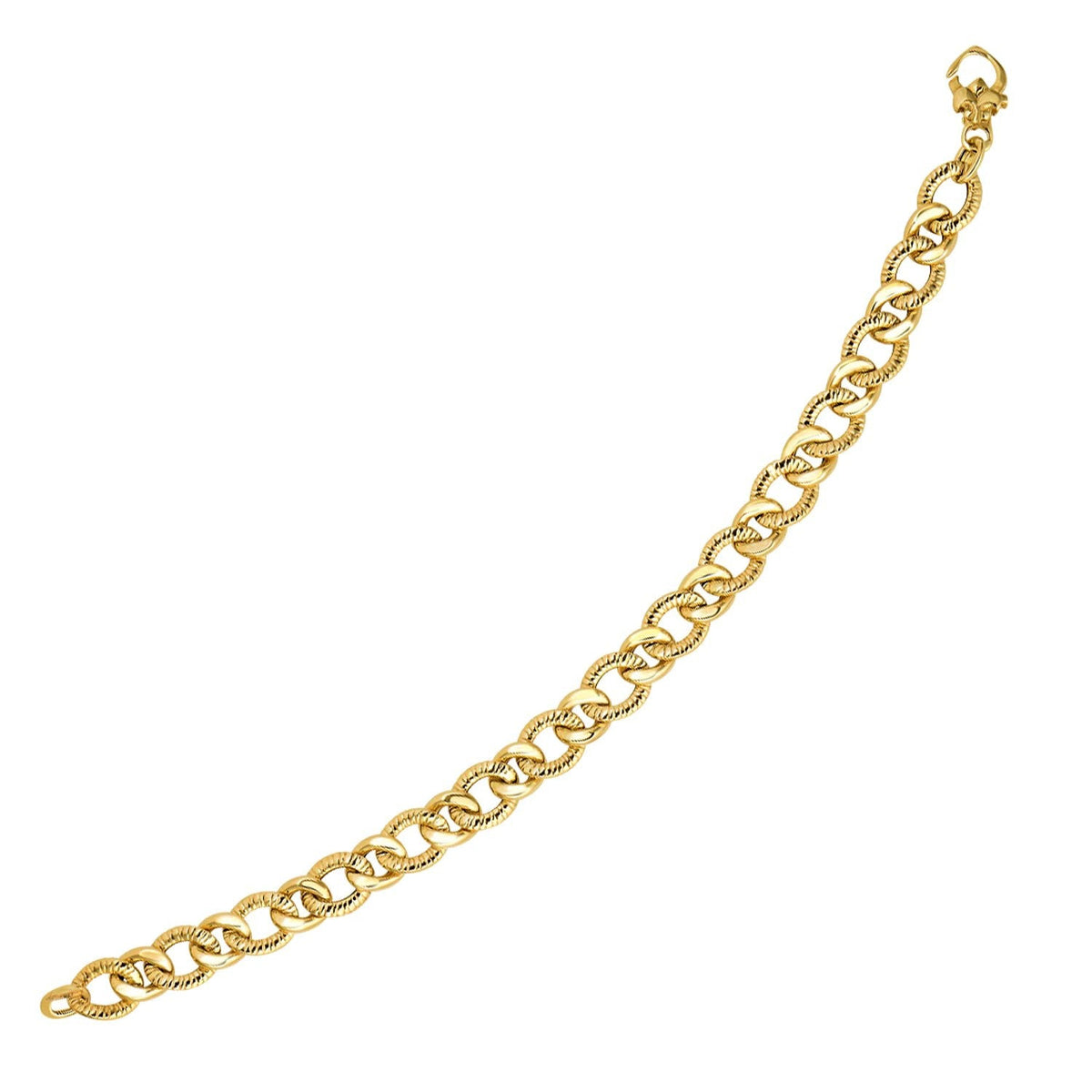 Pulsera de diseño de cadena tipo "Curb" de oro amarillo de 14k con cortes de diamante