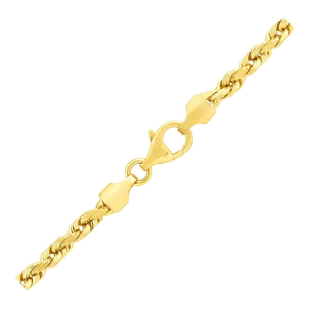 Pulsera de oro amarillo macizo de 14 quilates de 4.0 mm con diseño de cuerda facetada