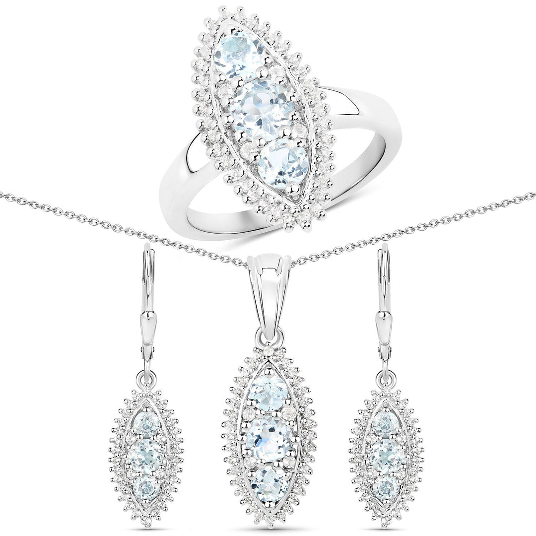 4.50 Carat Genuine Blue Topaz and White Topaz .925 Sterling Silver 3 Piece Jewelry Set (Ring, Earrings, and Pendant w/ Chain)