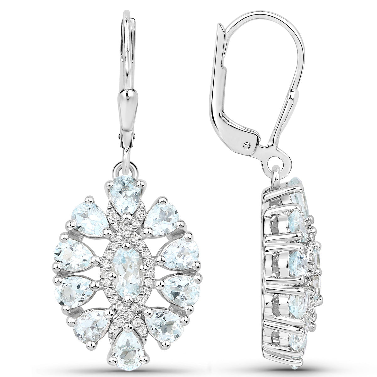 Pendientes de plata de ley .925 con aguamarina auténtica de 2.93 quilates y topacio blanco
