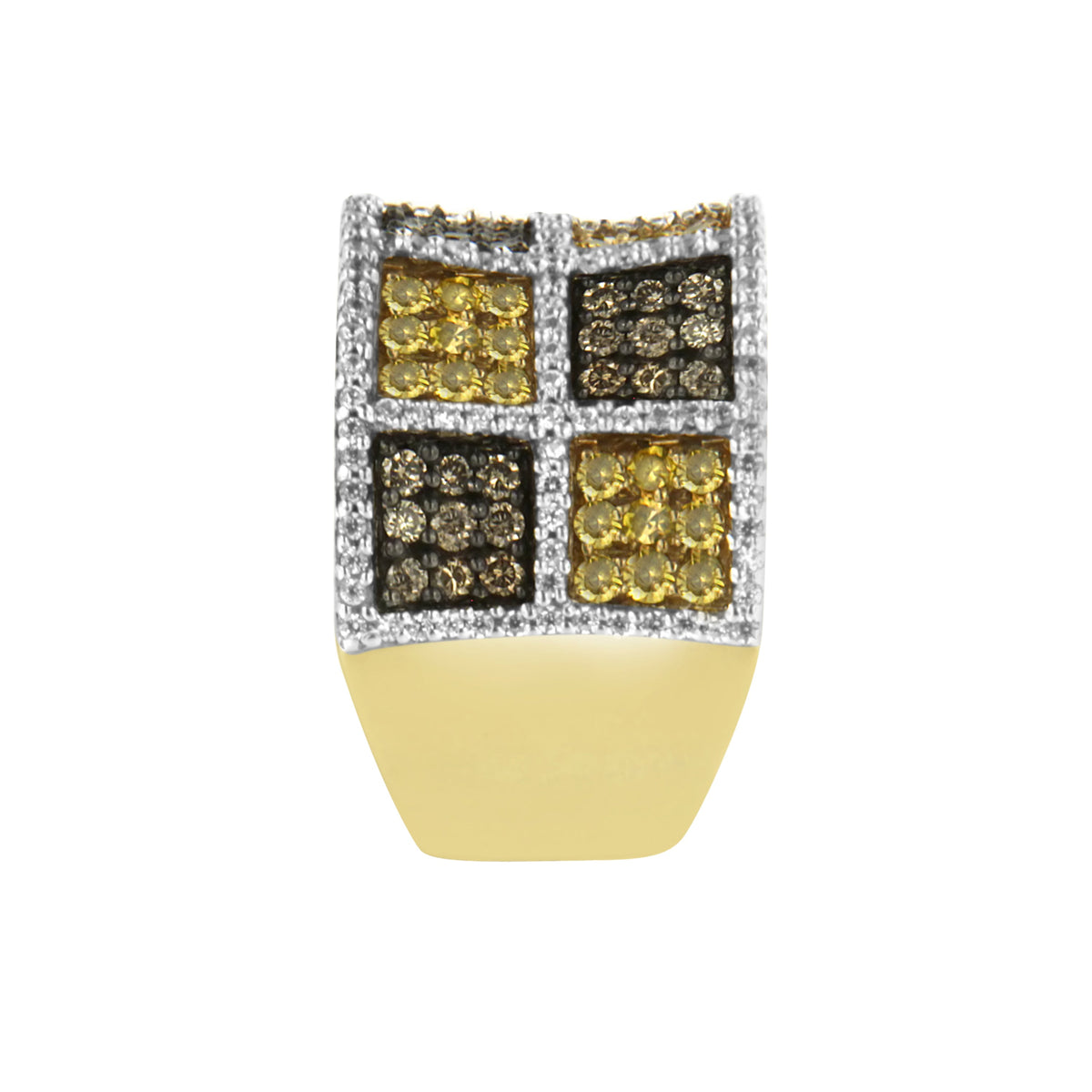 Anillo de oro amarillo de 14 K con diamantes redondos, amarillos y de color champán (1 1/2 ct. p.t., color H-I, claridad I1-I2)