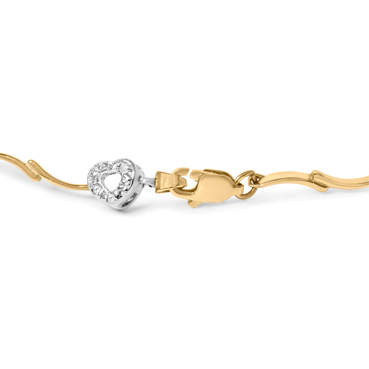 Pulsera de oro de dos tonos de 10k con pavé de diamantes de 1/3 Cttw, diseño de corazón enlazado en S, 7.25" (Color I-J, Claridad I2-I3)