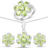 8.04 Carat Genuine Peridot and White Topaz .925 Sterling Silver 3 Piece Jewelry Set (Ring, Earrings, and Pendant w/ Chain)