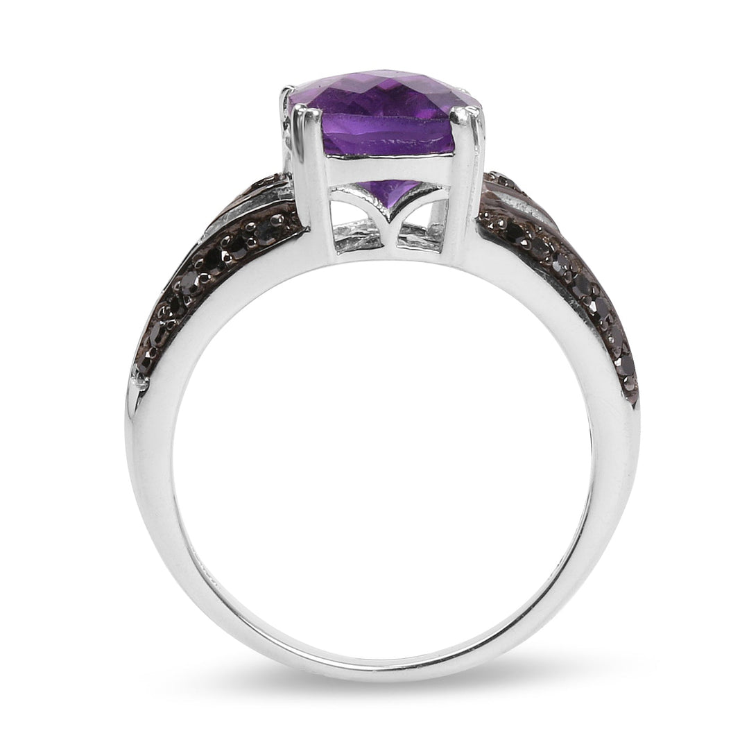 2.87 Carat Genuine Amethyst and Black Diamond .925 Sterling Silver Ring