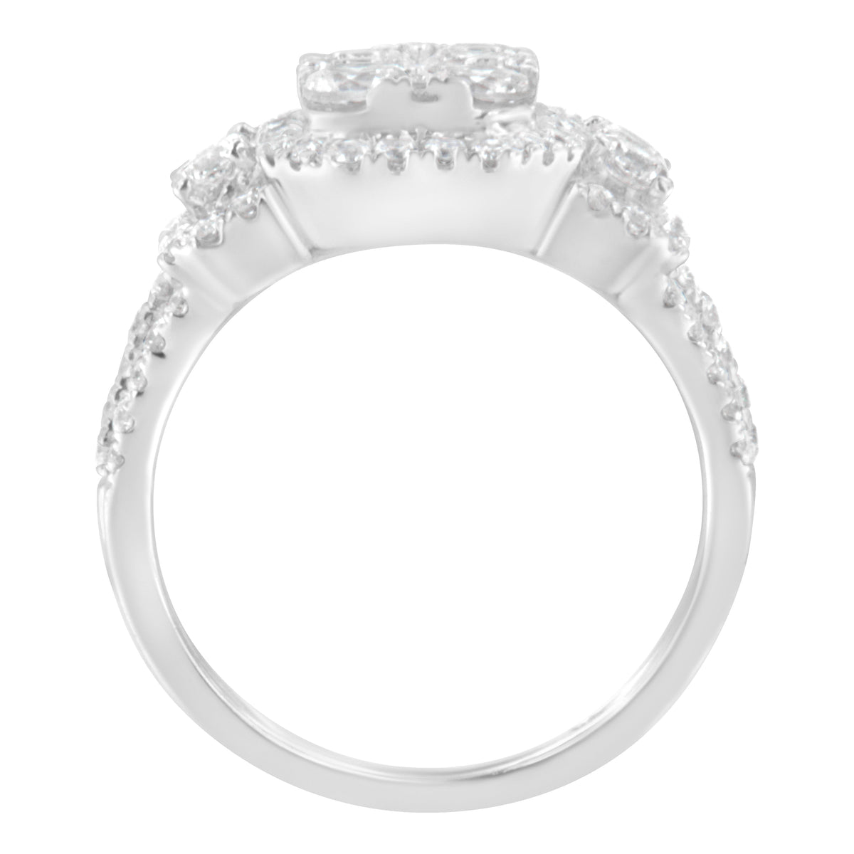 Anillo de cóctel de oro blanco de 14 quilates con racimo de diamantes de 2 1/4 quilates en total (color G-H, claridad SI2-I1) - Talla 7