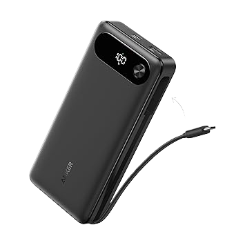Batería externa Anker (20 000 mAh, 87 W, cable USB-C integrado)