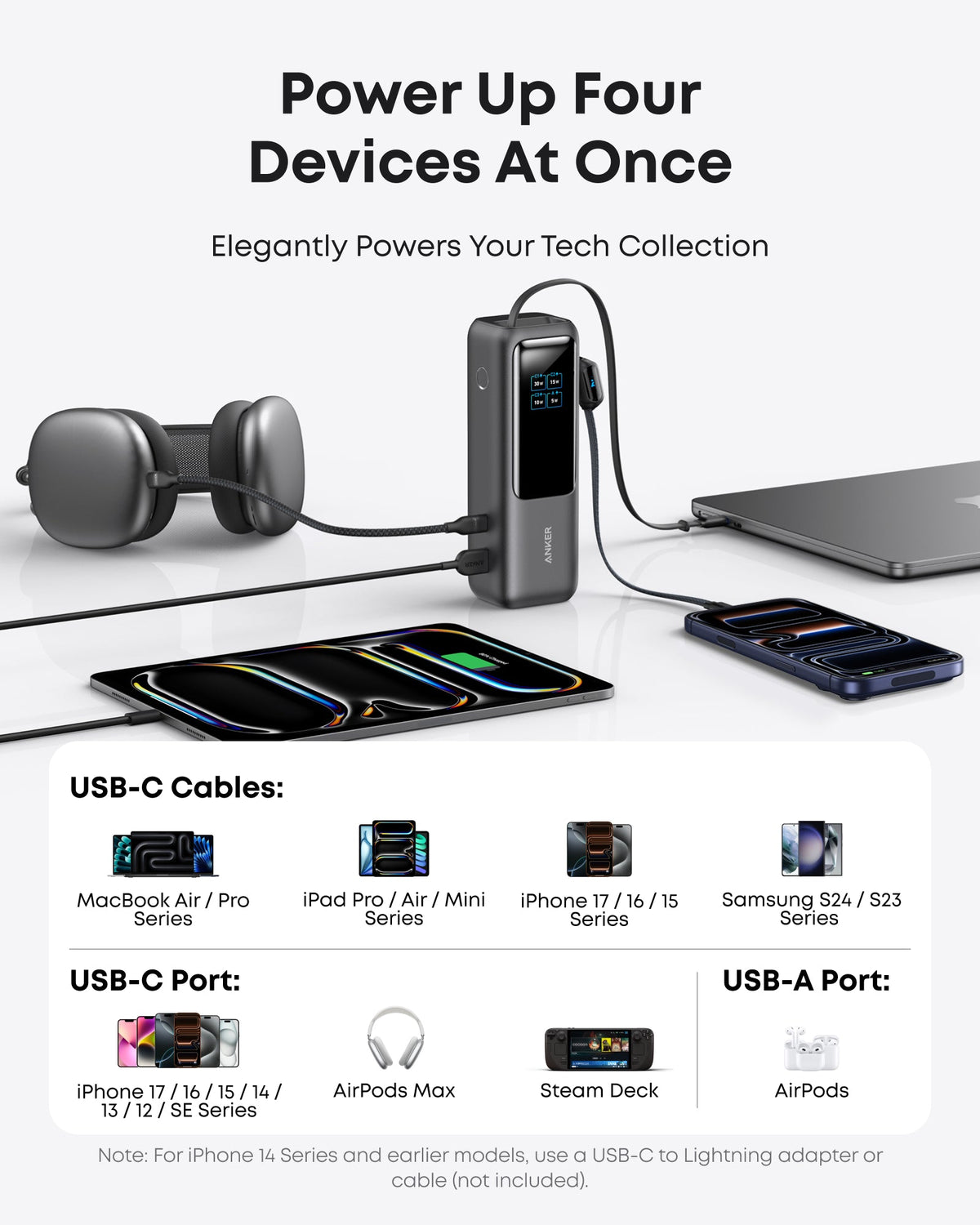 Anker Laptop Power Bank (25K, 165W, Built-In and Retractable Cables)
