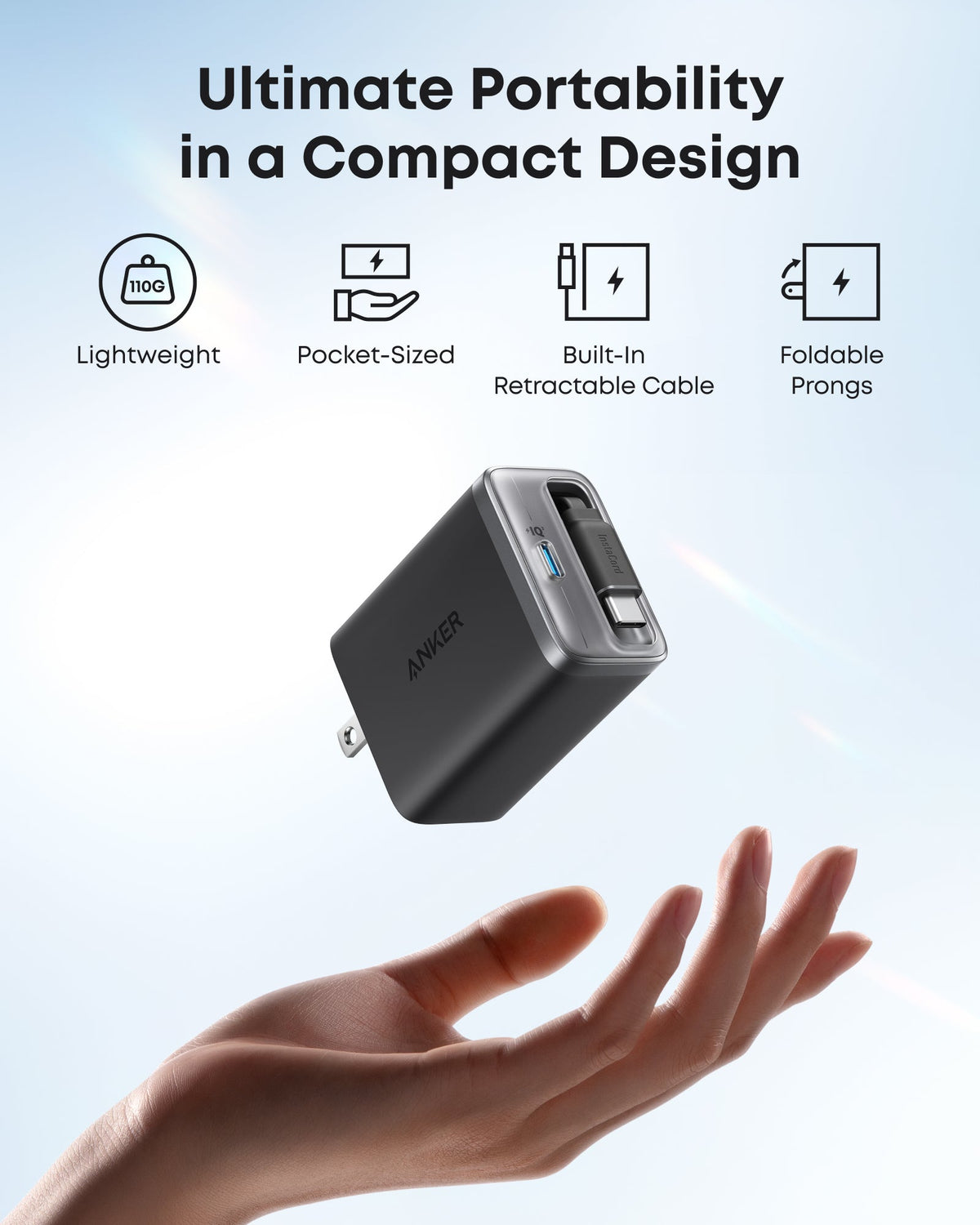 Cargador Anker Nano (35 W, cable USB-C retráctil integrado)