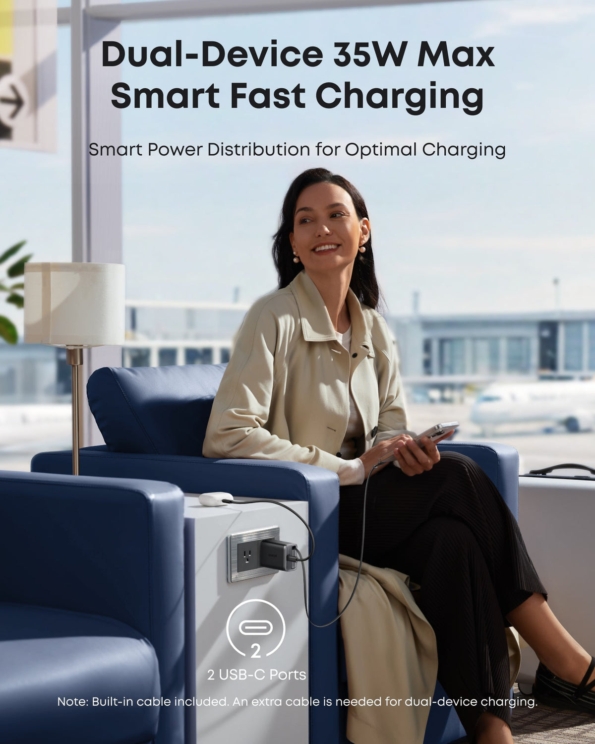 Cargador Anker Nano (35 W, cable USB-C retráctil integrado)