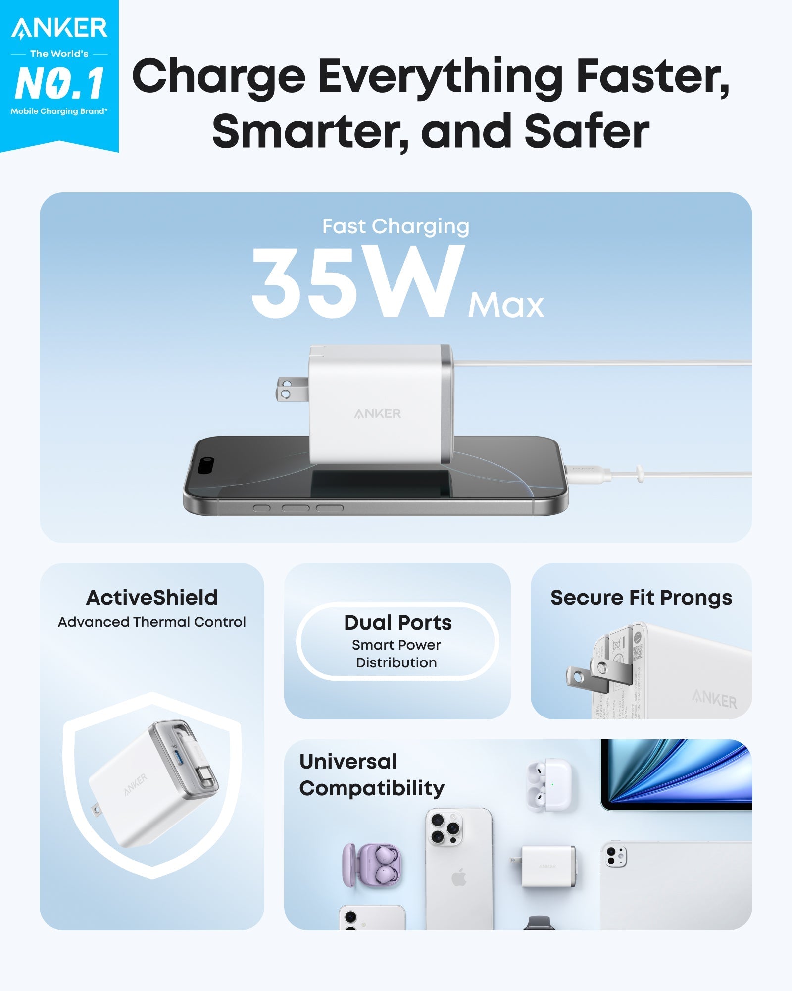 Cargador Anker Nano (35 W, cable USB-C retráctil integrado)