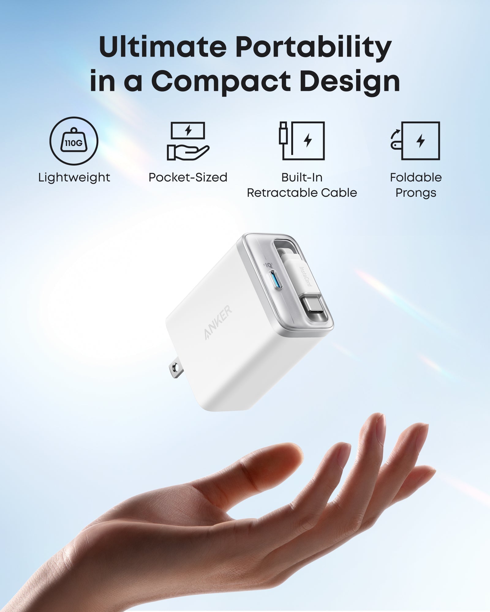 Cargador Anker Nano (35 W, cable USB-C retráctil integrado)
