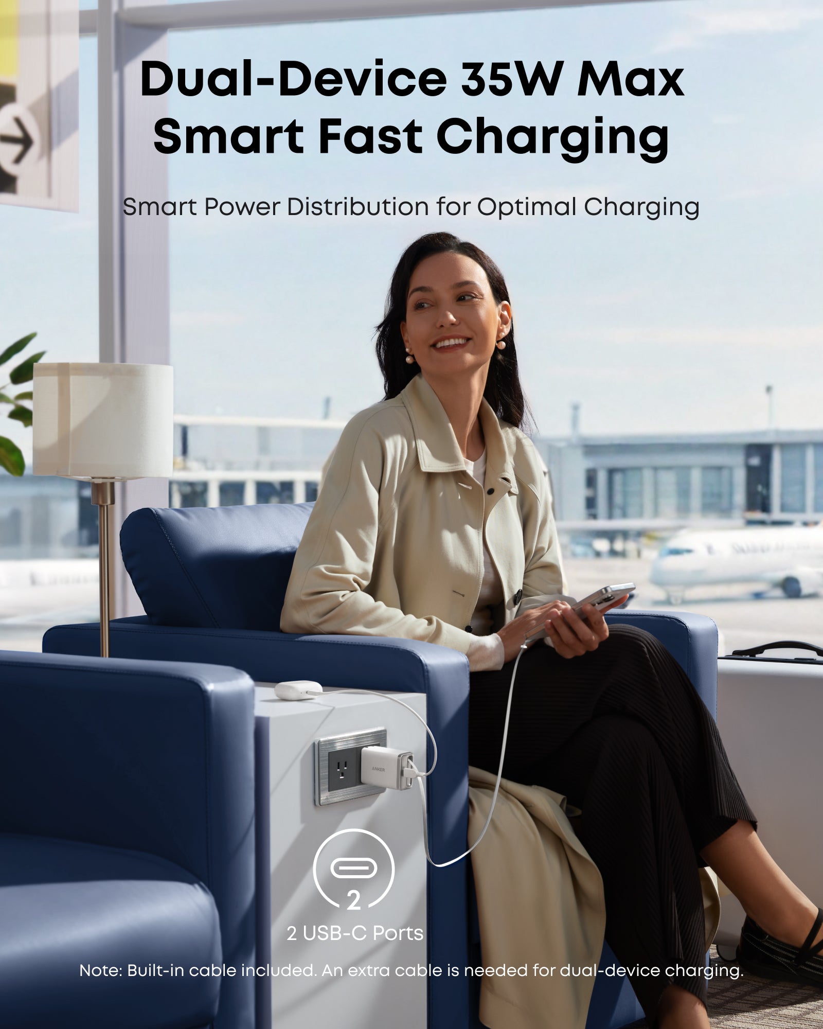 Cargador Anker Nano (35 W, cable USB-C retráctil integrado)