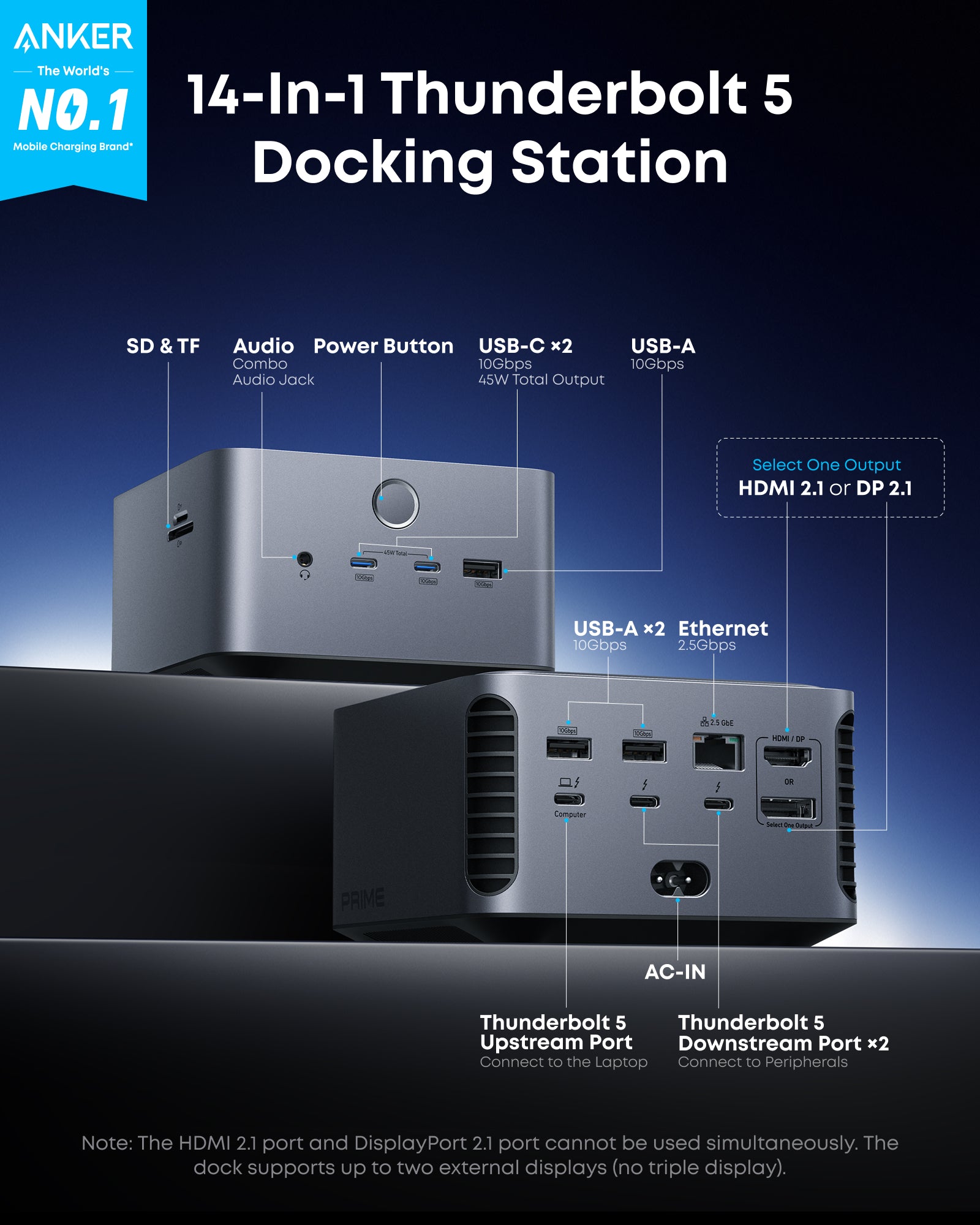 Estación de acoplamiento Anker Prime TB5 (14 en 1, 8K, Thunderbolt 5)