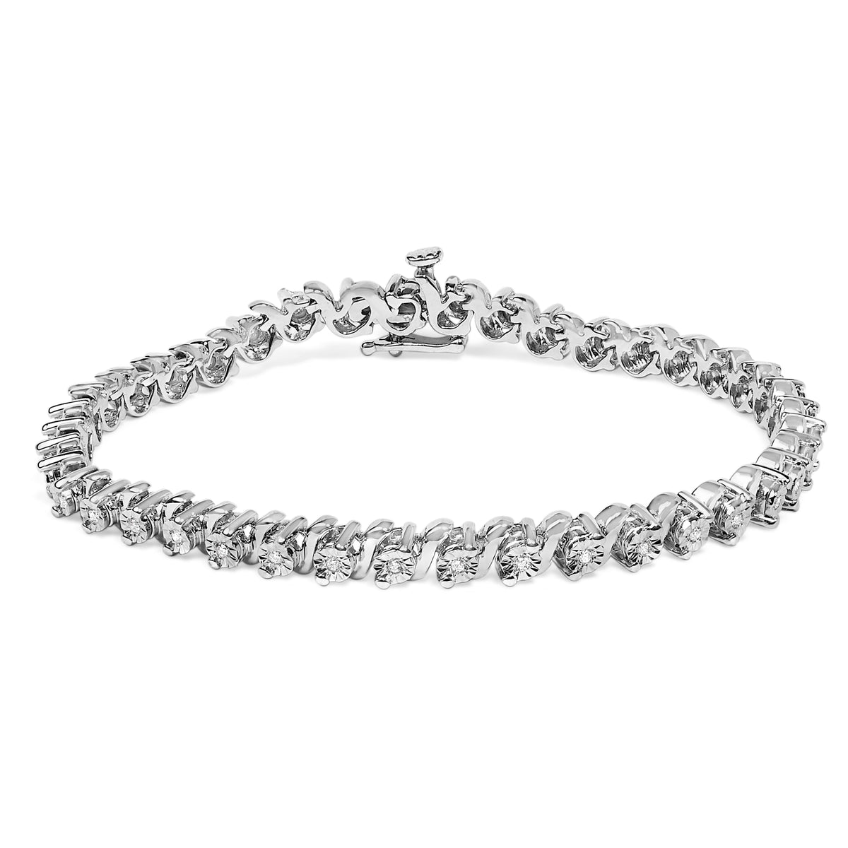 Pulsera de eslabones en S y de estación de diamantes de 1/4 Cttw de plata de ley .925