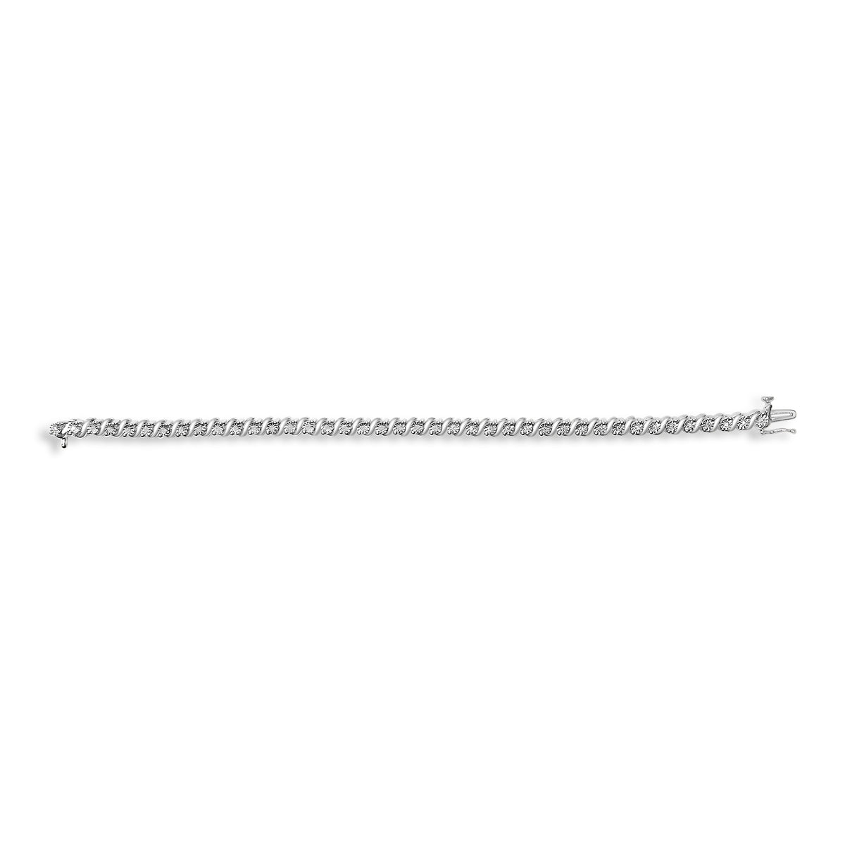Pulsera de eslabones en S y de estación de diamantes de 1/4 Cttw de plata de ley .925