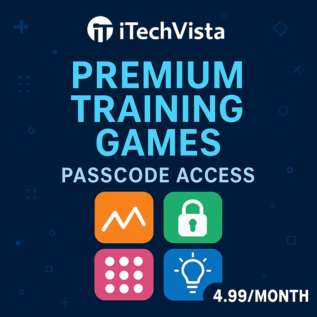 Acceso con código a los juegos de entrenamiento premium de iTechVista: $4,99 al mes