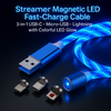 Streamer Magnetic LED Fast-Charge Cable – 3-in-1 USB-C • Micro-USB • Lightning with Colorful LED Glow (1 m / 2 m)