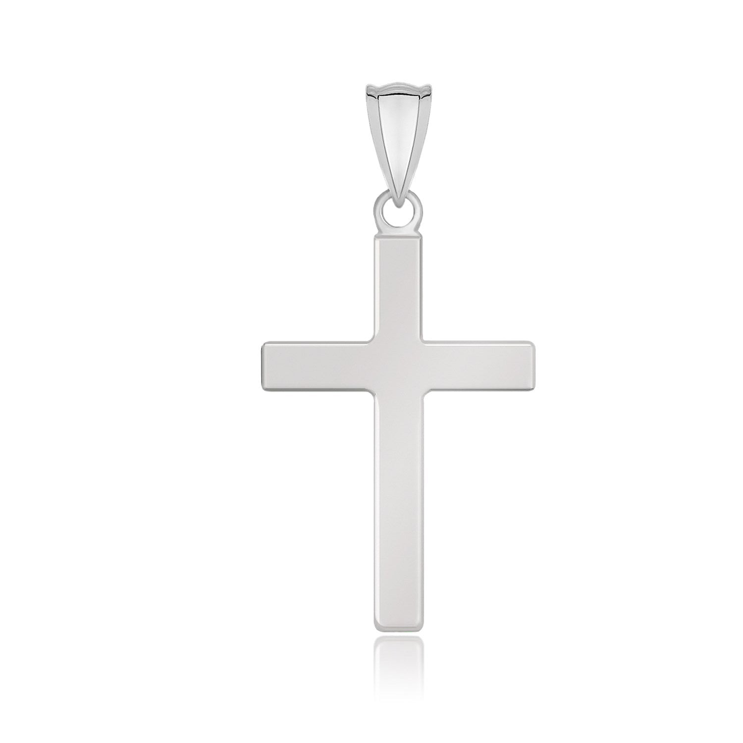 Colgante de cruz con diseño plano en oro blanco de 14k