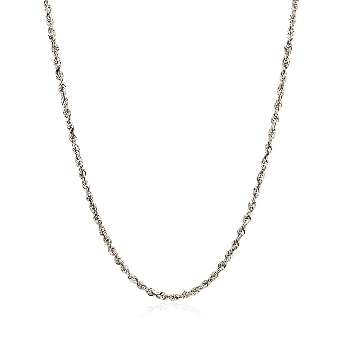 Cadena de soga de 2.0mm de oro blanco de 14k macizo con corte de diamante