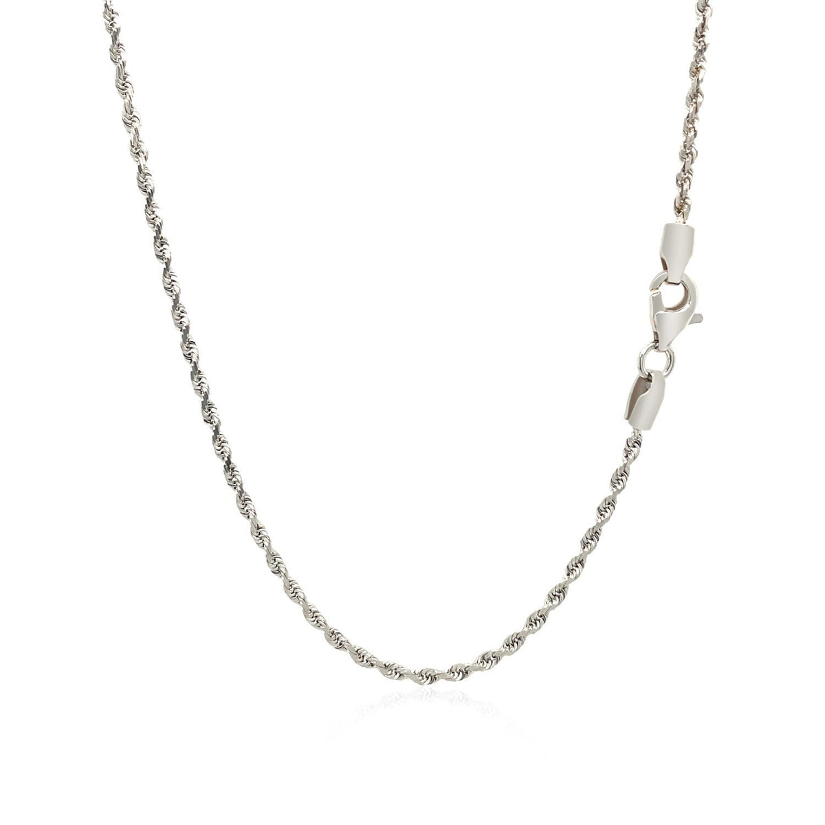 Cadena de soga de 2.0mm de oro blanco de 14k macizo con corte de diamante