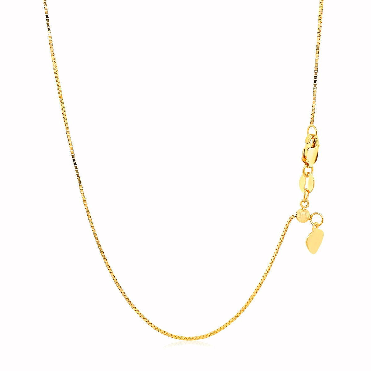 Cadena de caja ajustable de oro amarillo de 14k 0.7mm