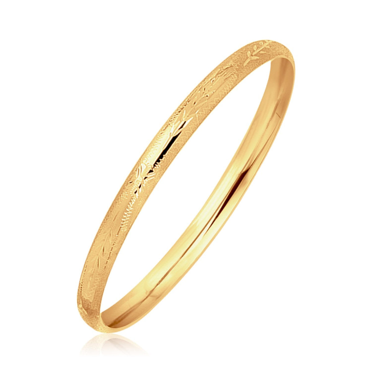 Brazalete infantil de oro amarillo de 14k estilo domo con cortes de diamante