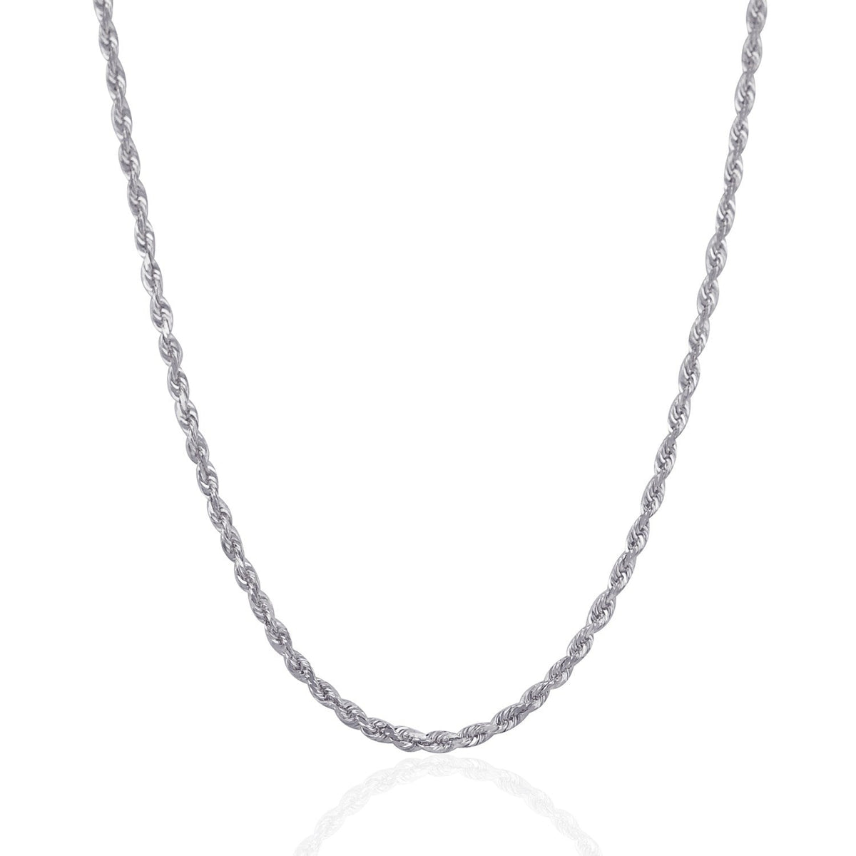Cadena de soga de oro blanco de 14k con corte de diamante sólido de 3.0mm
