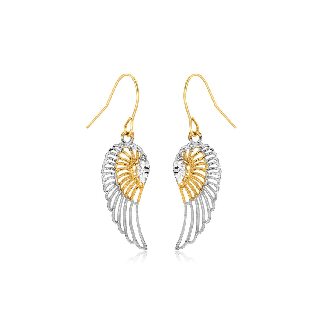 Two-Tone Wing Drop Earrings in 10K Gold