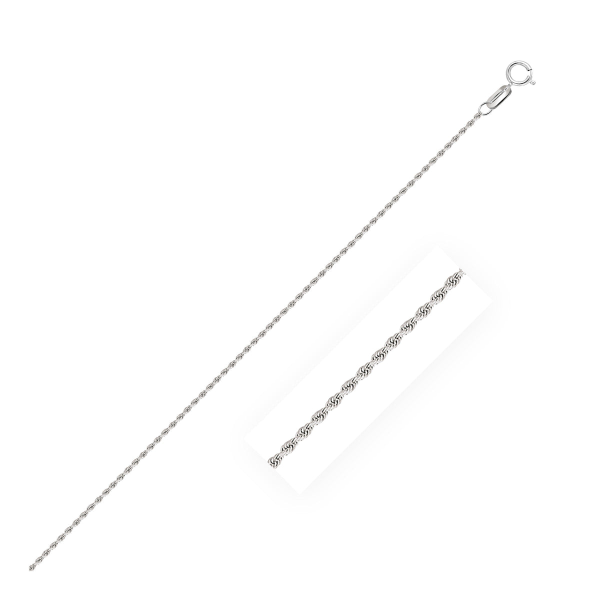 Cadena de cuerda sólida con corte de diamante de oro blanco de 10k y 1,4 mm