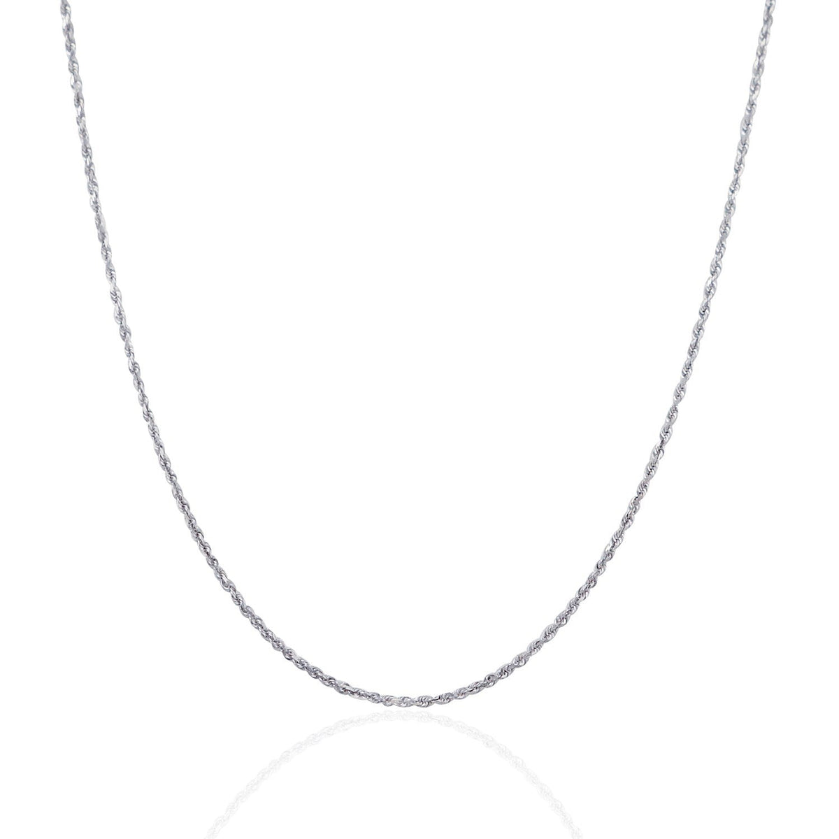 Cadena de cuerda sólida con corte de diamante de oro blanco de 10k y 1,4 mm