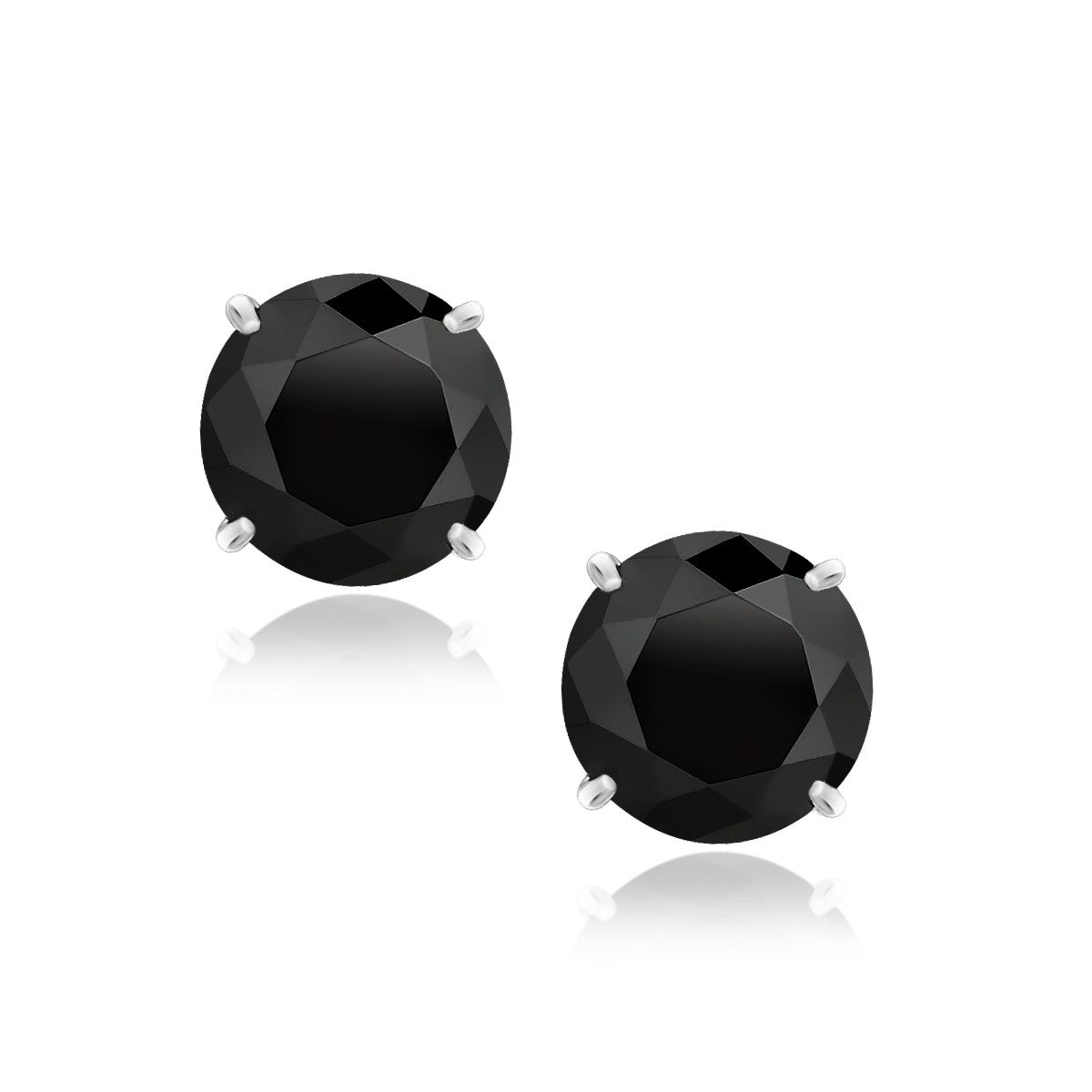 Pendientes de botón de oro blanco de 14k con circonita cúbica negra redonda de 8,0 mm