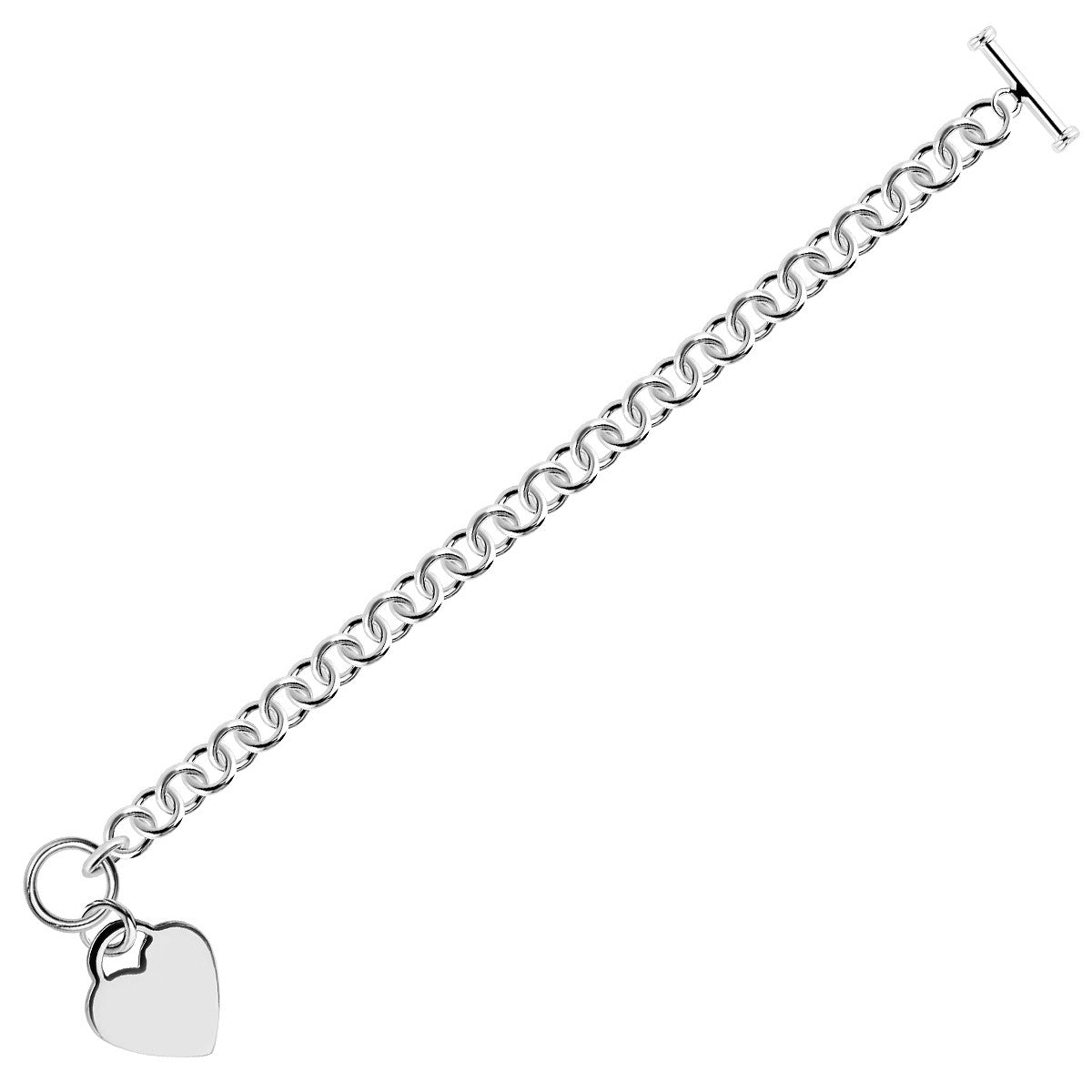 Pulsera de Cadena de Corazones Estilo Rolo con Baño de Rodio en Plata de Ley