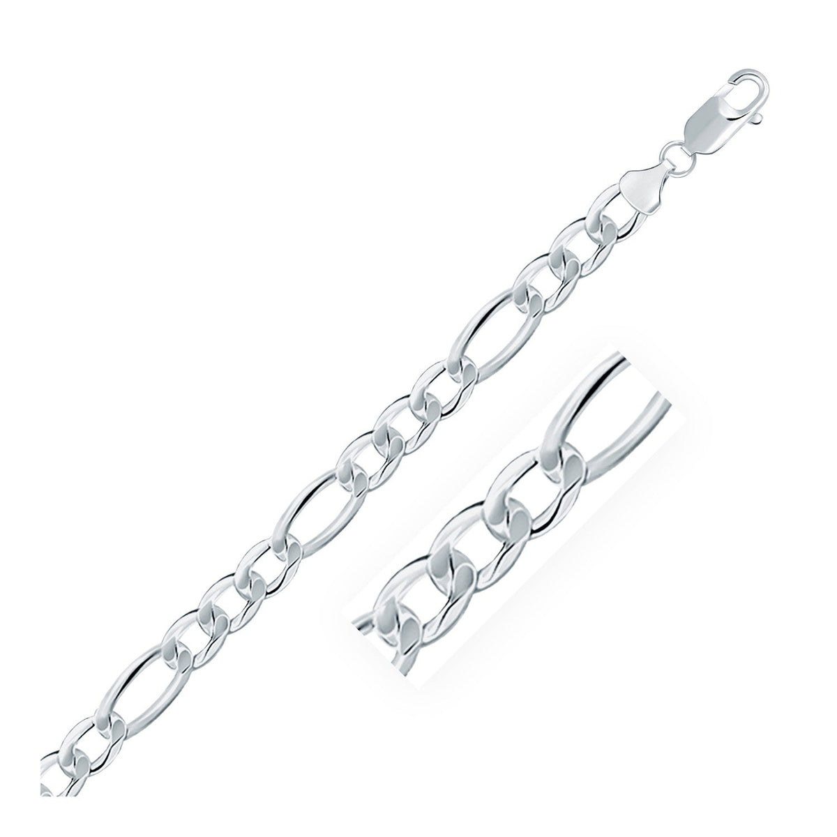 Cadena de plata esterlina de 8.1mm estilo fígaro con baño de rodio