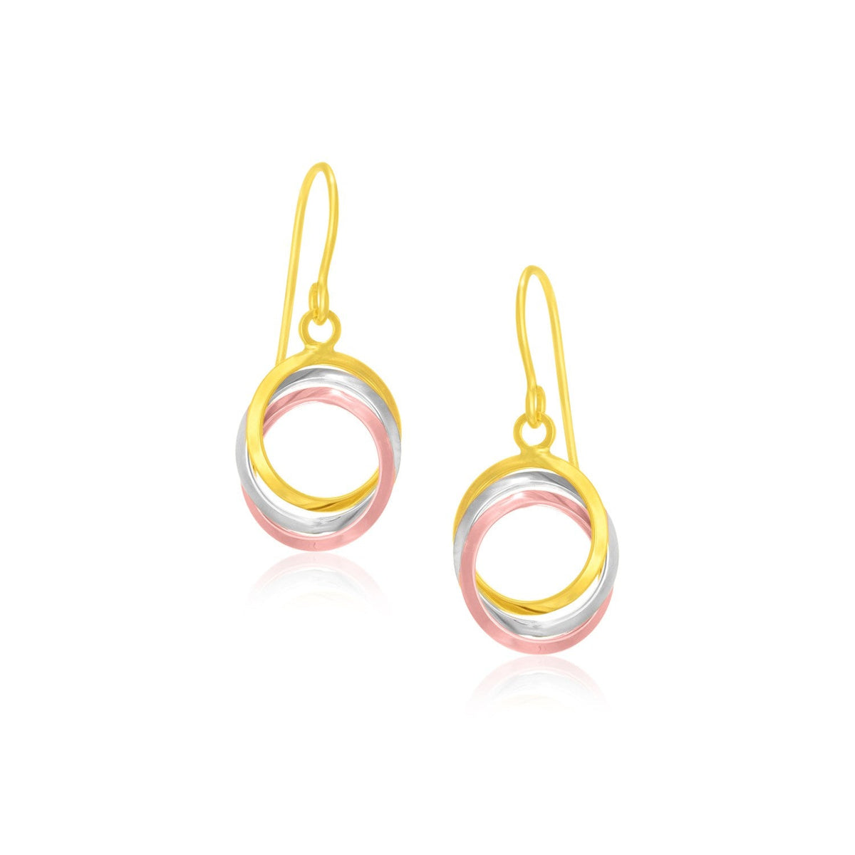 Pendientes de aro entrelazados abiertos de oro tricolor de 14k