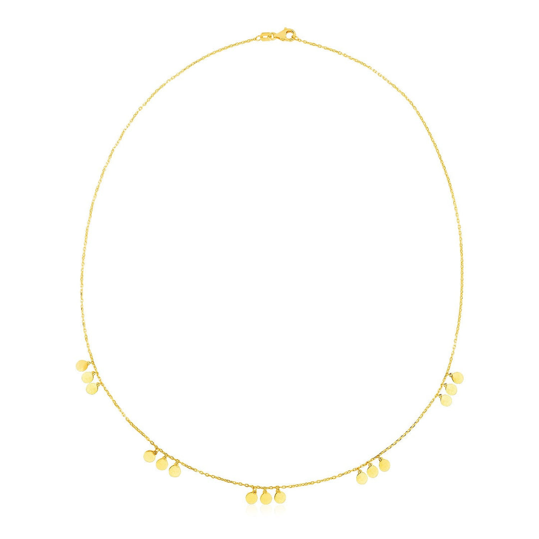 Collar de oro amarillo de 14k con estaciones de aros colgantes