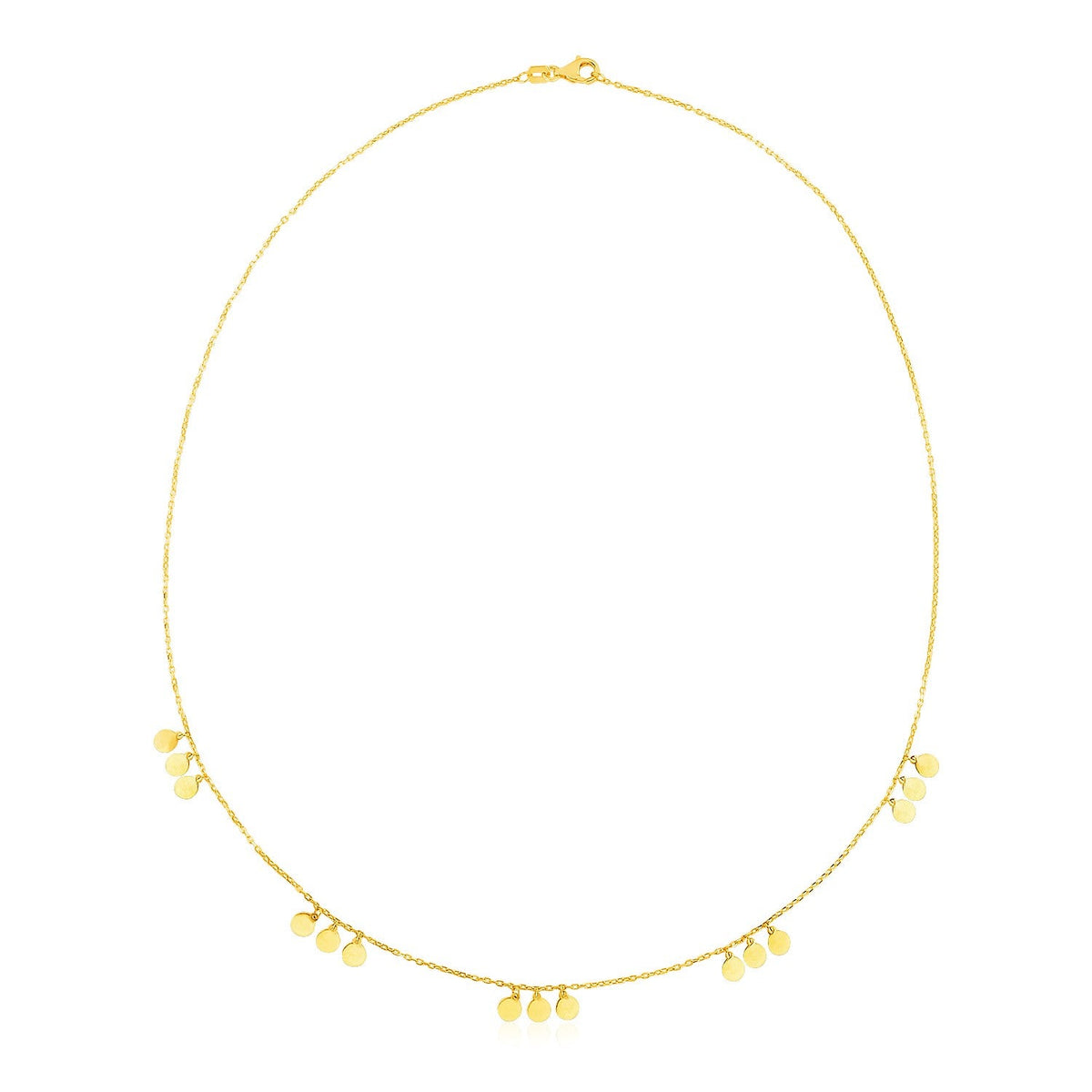 Collar de oro amarillo de 14k con estaciones de aros colgantes