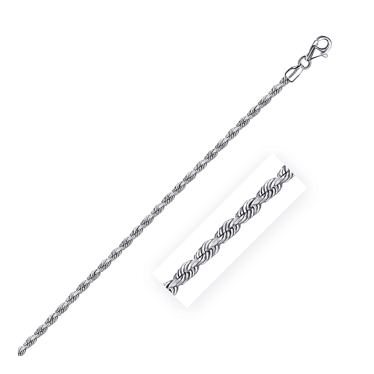 Cadena de oro blanco macizo de 14k, 2.5mm, corte diamante