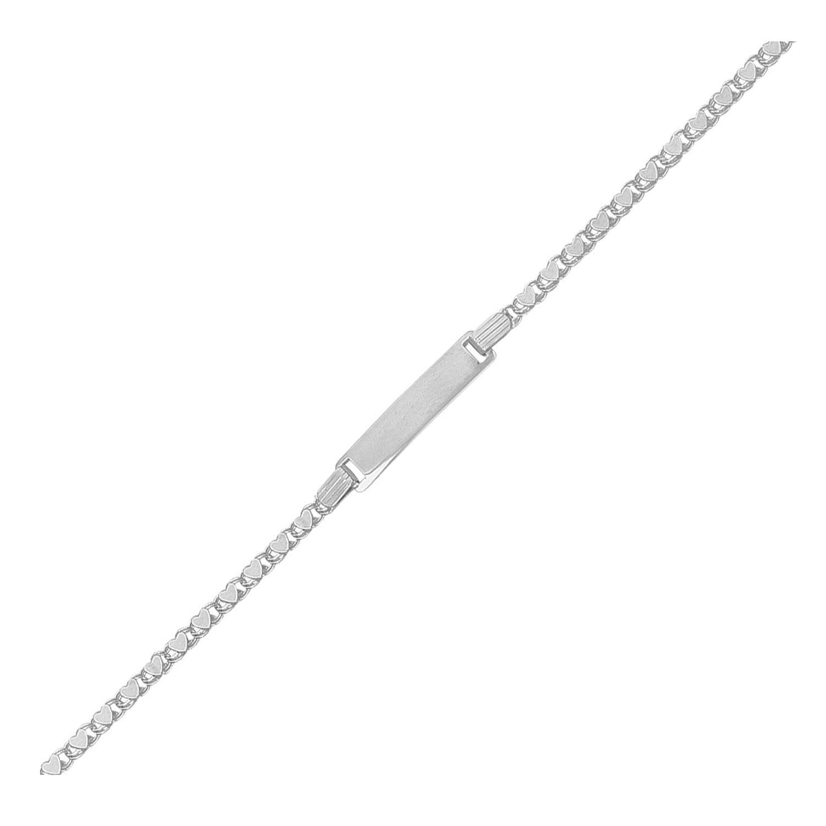 Pulsera de identificación de eslabones de corazón para niños en oro blanco de 14k