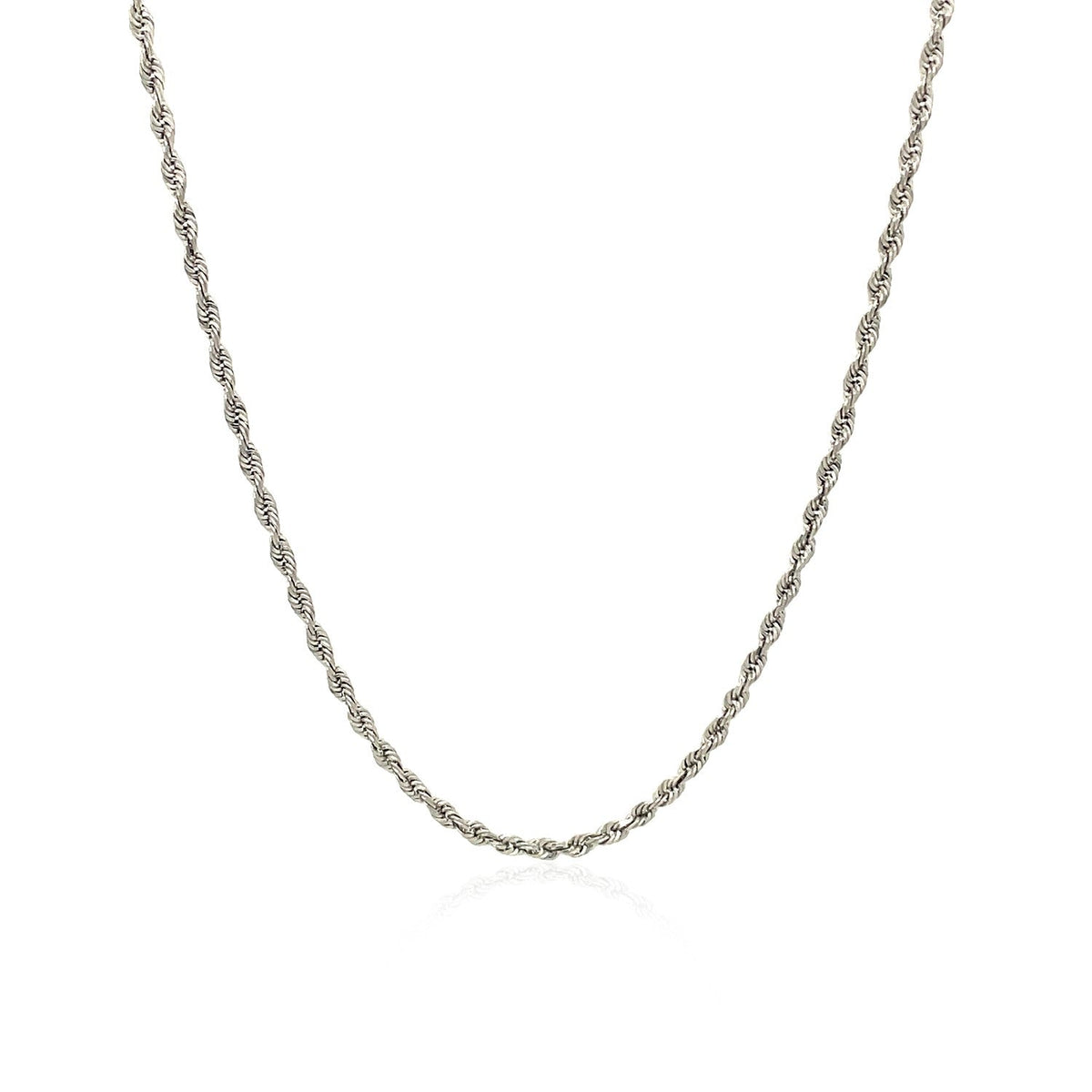 Cadena de cuerda maciza de oro blanco de 10k con corte de diamante de 1.5mm