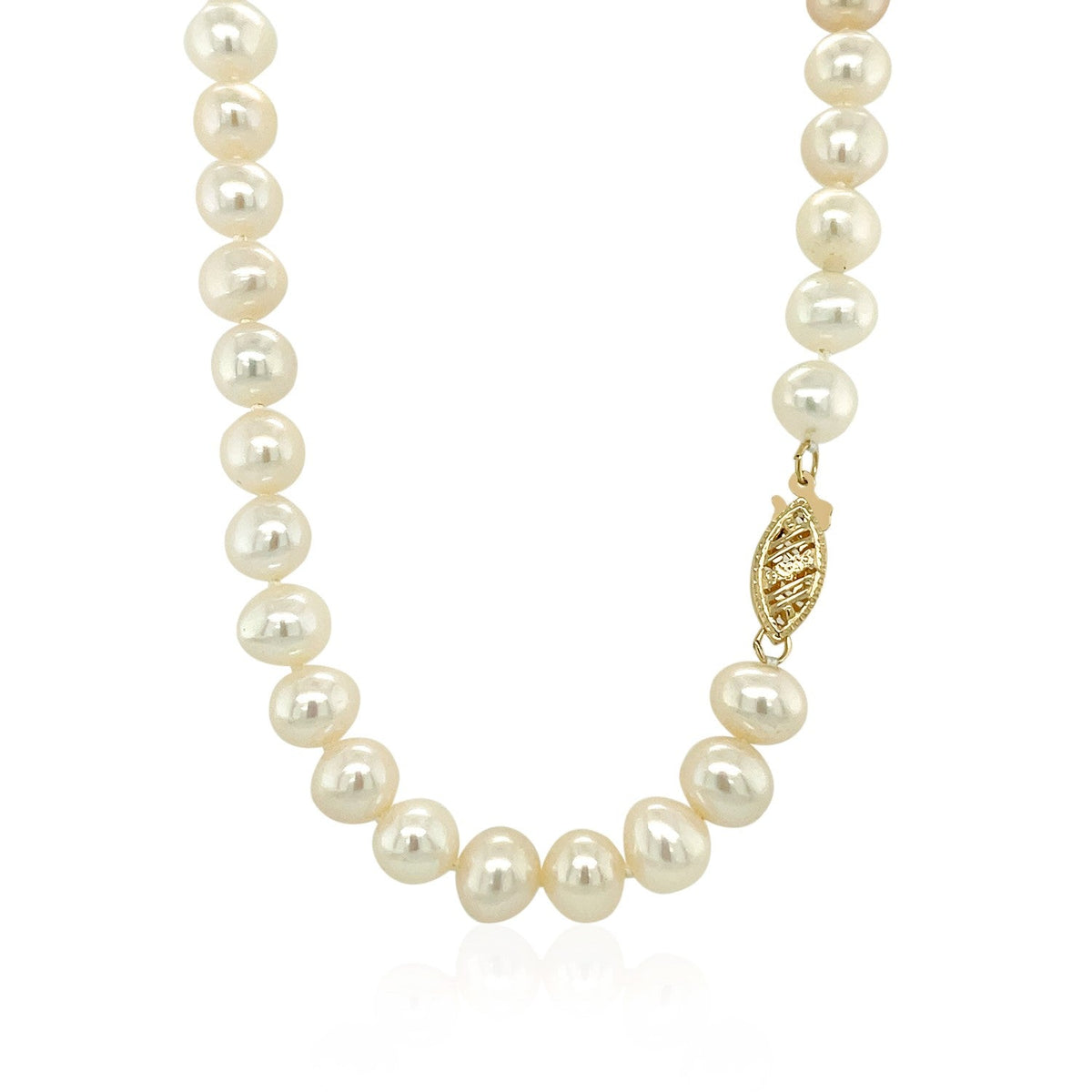 Collar de oro amarillo de 14k con perlas cultivadas de agua dulce blancas (6.0mm a 6.5mm)