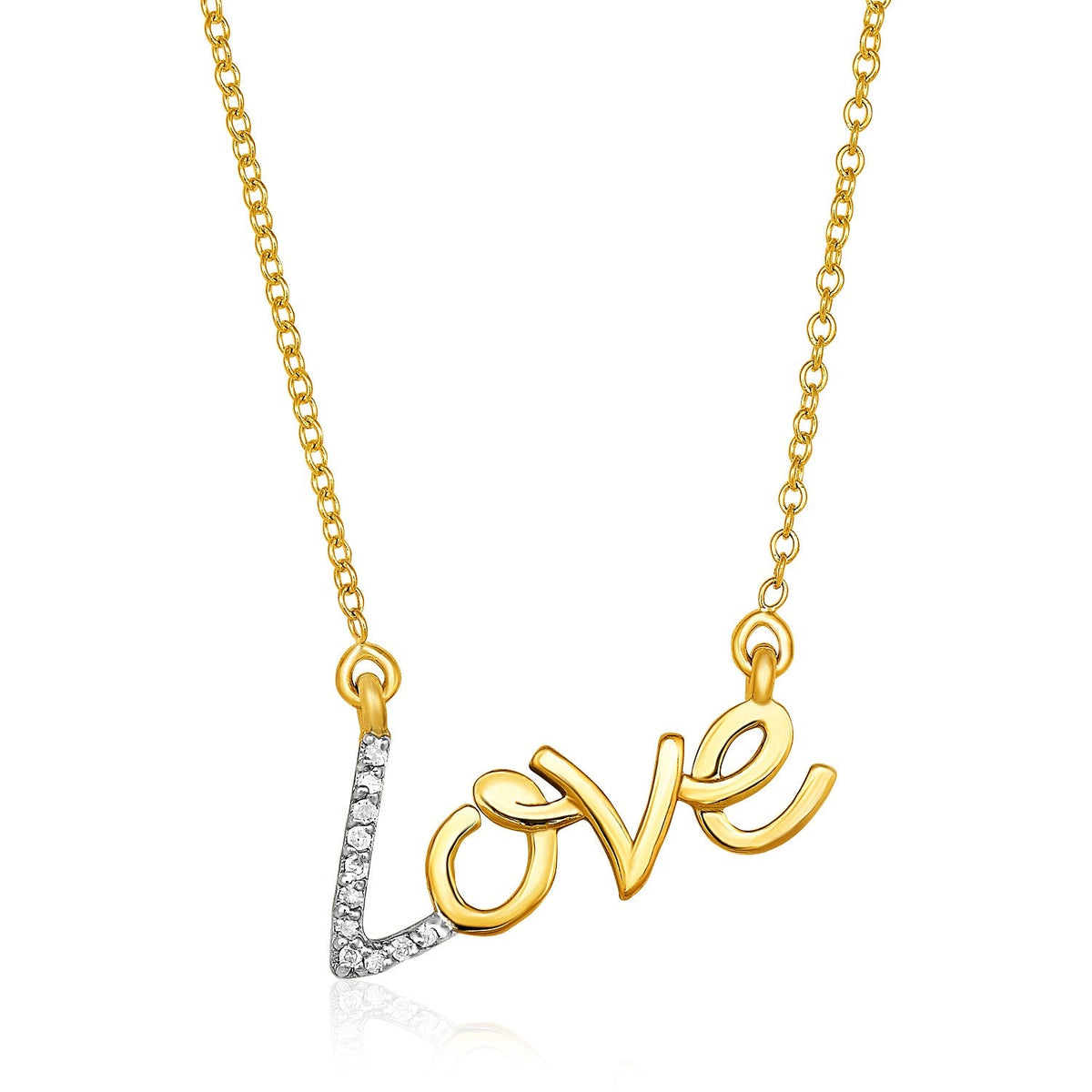 Cadena de oro amarillo de 14k de 45 cm con símbolo de amor de oro y diamantes