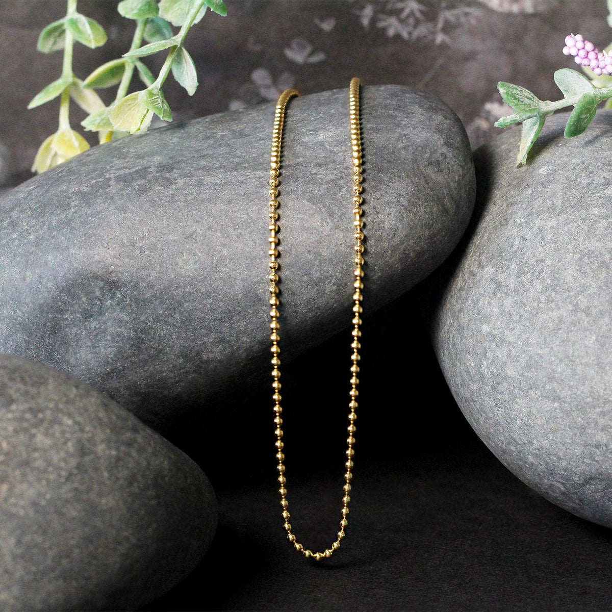 Cadena de bolas de oro amarillo de 18k de 1,5 mm (1,50 mm)