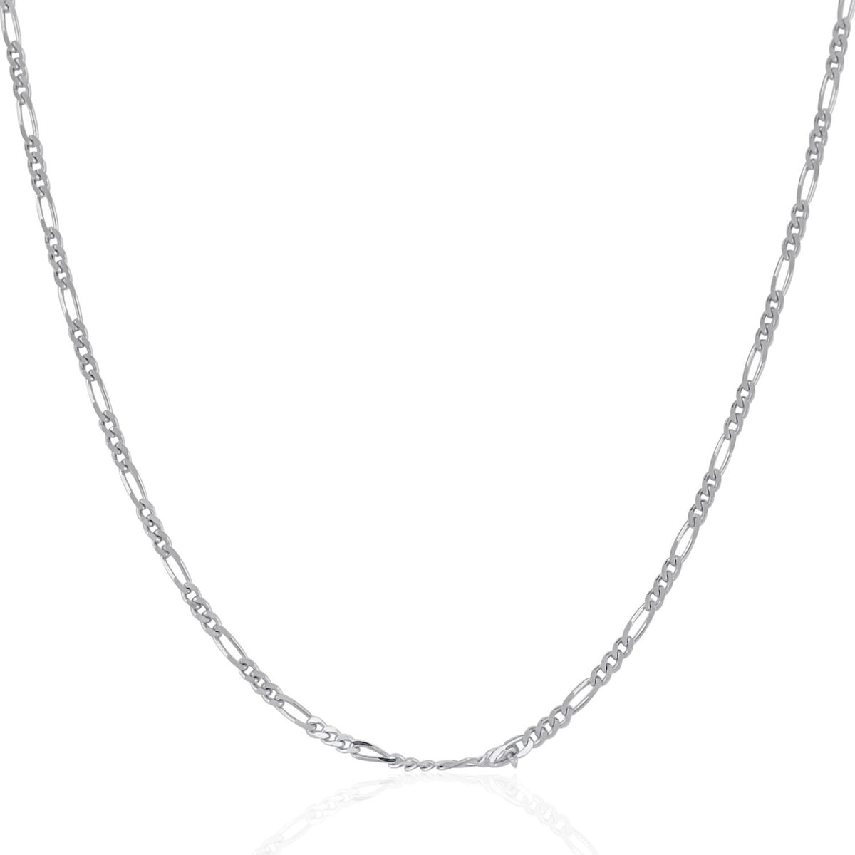 Cadena Figaro Sólida de Oro Blanco de 14k y 1.9mm